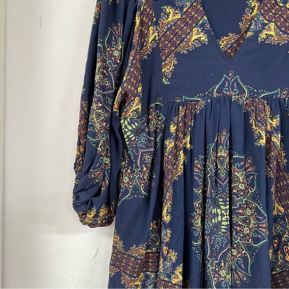 Free People Blue & Green Floral Paisley Balloon Sleeve Tunic Mini Dress XS - Picture 4 of 11